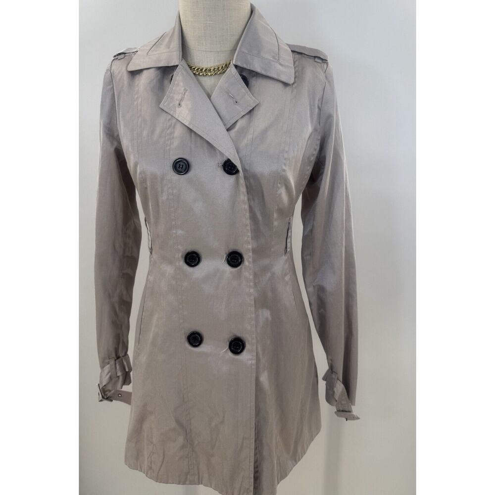 Charlotte Russe jacket Womens Sz Small Euc Light Beige Silky Winter Button Down